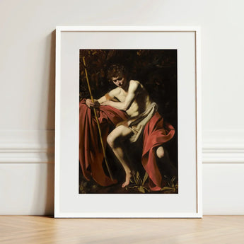 Saint John the Baptist in Wilderness - Caravaggio Art Print / Canvas Framed Reproduction Baroque-style Painting Nude Male Figure Draped,