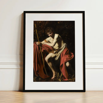 Saint John the Baptist in Wilderness - Caravaggio Art Print / Canvas Framed Reproduction Classical Painting Nude Male Figure Draped,
