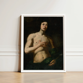 White-framed Reproduction Caravaggio’s ?Saint Francis Assisi” Saint Dark Sebastian, Lorenzo Lippi’s, Leans, Florentine Baroque Shadow, Young R
