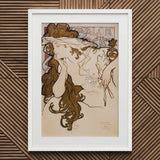 Salon Des Cent Poster - Alphonse Mucha Art Print / Canvas Framed Nouveau Woman Brown Hair Delicate, Mucha’s Meteoric Rise, Sarah
