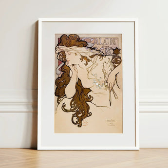 Salon Des Cent Poster - Alphonse Mucha Art Print / Canvas Framed Nouveau Woman Brown Hair Delicate, Mucha’s Meteoric Rise, Sarah