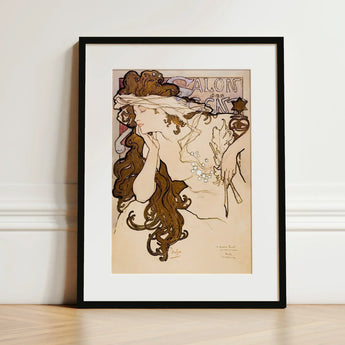 Salon Des Cent Poster - Alphonse Mucha Art Print / Canvas Nouveau-style Framed Woman Brown Hair Delicate, Nouveau, Mucha’s Meteoric Rise,