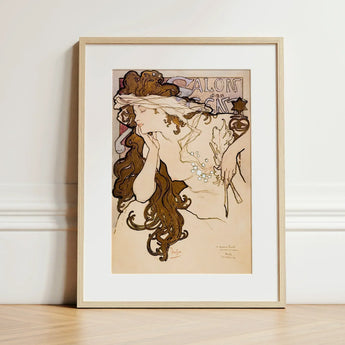 Salon Des Cent Poster - Alphonse Mucha Art Print / Canvas Nouveau-style Framed Woman Brown Hair Delicate, Nouveau, Mucha’s Meteoric Rise,