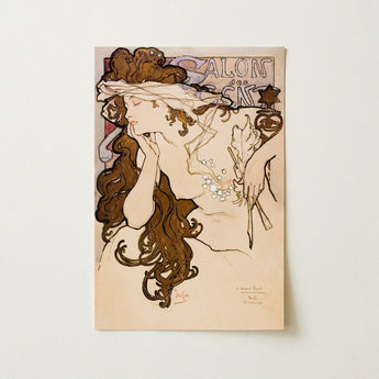 Salon Des Cent Poster - Alphonse Mucha Art Print / Canvas Nouveau-style Woman Long Brown Hair Ornate, Nouveau, Mucha’s Meteoric Rise, Sarah
