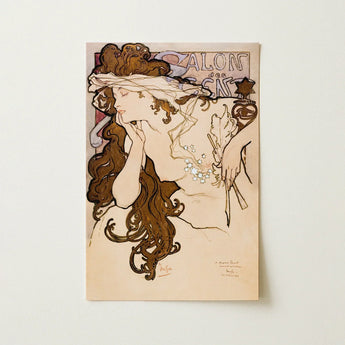 Salon Des Cent Poster - Alphonse Mucha Art Print / Canvas Nouveau-style Woman Long Brown Hair Ornate, Nouveau, Mucha’s Meteoric Rise, Sarah