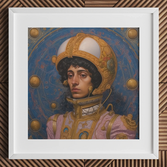 Samir - Impresión artística de astronauta musulmán gay / Lienzo, 12x12’’ / 31x31cm / Marco blanco / Passepartout, pósters, impresiones y obra visual, Toby Leon