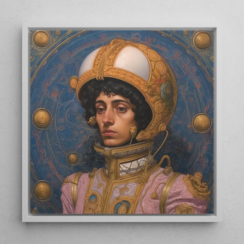 Samir - Gay Muslim Astronaut Art Print / Canvas Framed Portrait Figure Ornate Golden Astronaut Gear Pink Gay Muslim Astronaut, Aesthetic,