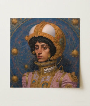Square Canvas Print Portrait Figure Ornate Golden Armor Gay Muslim Astronaut, Aesthetic, Gayest