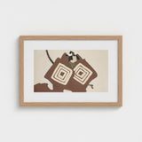 Samurai - Kamisaka Sekka Art Print / Canvas Framed Artwork Stylized Figure Brown Cream Geometric-patterned Robes, Warrior’s Garment Ripple,