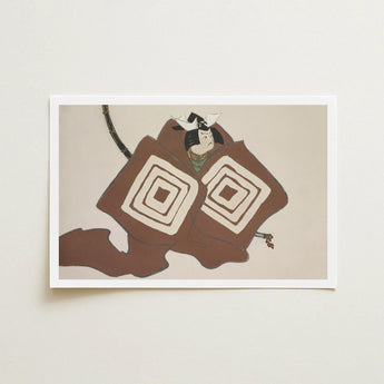 Samurai - Kamisaka Sekka Art Print / Canvas Framed Stylized Illustration Figure Brown Geometric-patterned, Warrior’s Garment Ripple, Rinpa