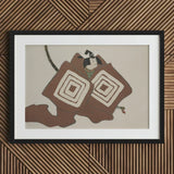 Samurai - Kamisaka Sekka Art Print / Canvas Black Framed Abstract Brown White Geometric, Warrior’s Garment Ripple, Rinpa School’s Ornate