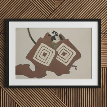 Samurai - Kamisaka Sekka Art Print / Canvas Black Framed Abstract Brown White Geometric, Warrior’s Garment Ripple, Rinpa School’s Ornate