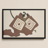 Samurai - Kamisaka Sekka Art Print / Canvas Framed Artwork Stylized Japanese Warrior Brown Cream Geometric-patterned, Warrior’s Garment