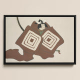 Samurai - Kamisaka Sekka Art Print / Canvas Framed Artwork Stylized Japanese Warrior Brown Cream Geometric-patterned, Warrior’s Garment