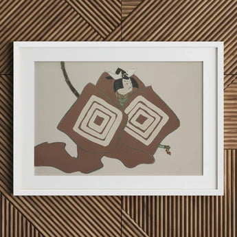 Samurai - Kamisaka Sekka Art Print / Canvas White Framed Abstract Brown Beige Geometric, Warrior’s Garment Ripple, Rinpa School’s Ornate
