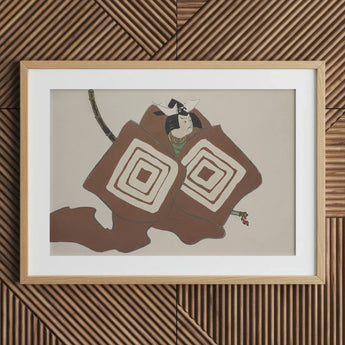 Samurai - Kamisaka Sekka Art Print / Canvas Wooden Framed Abstract Brown White Geometric, Warrior’s Garment Ripple, Rinpa School’s Ornate