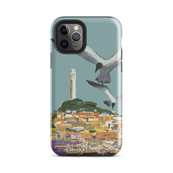 San Francisco Travel Poster Phone Case Iphone 11 Pro / Gloss Sleek Stylized Illustration Seagulls Flight Coastal Telegraph Hill Rises,