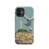 San Francisco Travel Poster Phone Case Iphone 12 / Matte Teal-colored Stylized Illustration Seagulls Flight Coastal Telegraph Hill Rises,