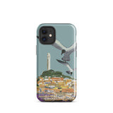 San Francisco Travel Poster Phone Case Iphone 12 Mini / Gloss Sleek Light Blue Stylized Illustration Seagulls Telegraph Hill Rises,