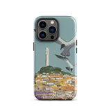 San Francisco Travel Poster Phone Case Iphone 13 Pro / Gloss Teal-colored Stylized Illustration Seagulls Flight Coastal Telegraph Hill