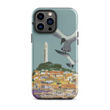 San Francisco Travel Poster Phone Case Iphone 13 Pro Max / Gloss Teal Stylized Illustration Seagulls Flight Coastal Telegraph Hill Rises,