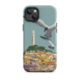 San Francisco Travel Poster Phone Case Iphone 14 Plus / Matte Teal Stylized Illustration Seagulls Flight Coastal Telegraph Hill Rises,