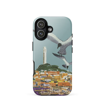 San Francisco Travel Poster Phone Case Iphone 17 / Gloss Sleek Stylized Illustration Seagulls Flight Coastal Telegraph Hill Rises,
