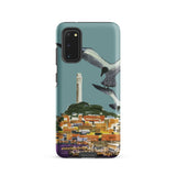 San Francisco Travel Poster Phone Case Samsung Galaxy S20 / Matte Stylized Illustration Seagulls Flight Coit Tower Telegraph Hill Rises,