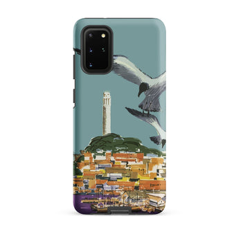 San Francisco Travel Poster Phone Case Samsung Galaxy S20 Plus / Matte Teal Stylized Illustration Seagulls Flight Coastal Telegraph Hill