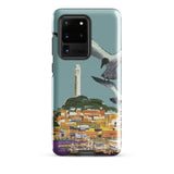 San Francisco Travel Poster Phone Case Samsung Galaxy S20 Ultra / Gloss Teal Stylized Illustration Seagulls Flight Coastal Telegraph Hill