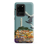 San Francisco Travel Poster Phone Case Samsung Galaxy S20 Ultra / Matte Teal Stylized Illustration Seagulls Flight Coastal Telegraph Hill