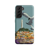 San Francisco Travel Poster Phone Case Samsung Galaxy S21 Fe / Matte Teal Stylized Illustration Seagulls Flight Coastal Telegraph Hill