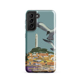 San Francisco Travel Poster Phone Case Samsung Galaxy S21 / Gloss Stylized Illustration Seagulls Flight Coastal Cityscape Telegraph Hill