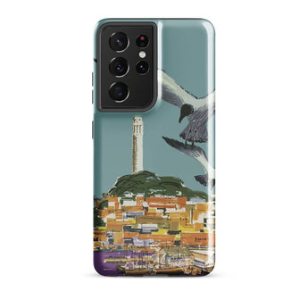 San Francisco Travel Poster Phone Case Samsung Galaxy S21 Ultra / Gloss Teal-colored Stylized Illustration Seagulls Flight Coastal