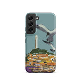 San Francisco Travel Poster Phone Case Samsung Galaxy S22 / Matte Teal-colored Stylized Illustration Seagulls Flight Coastal Telegraph Hill