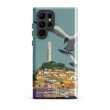 San Francisco Travel Poster Phone Case Samsung Galaxy S22 Ultra / Gloss Teal-colored Stylized Illustration Seagulls Flight Coastal
