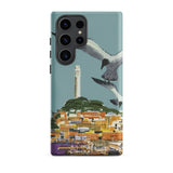 San Francisco Travel Poster Phone Case Samsung Galaxy S23 Ultra / Matte Stylized Illustration Seagulls Flight Coastal Town Telegraph Hill