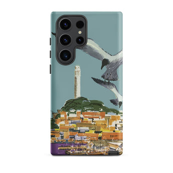 San Francisco Travel Poster Phone Case Samsung Galaxy S23 Ultra / Matte Stylized Illustration Seagulls Flight Coastal Town Telegraph Hill