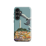 San Francisco Travel Poster Phone Case Samsung Galaxy S24 / Gloss Teal Stylized Illustration Seagulls Flight Coastal Telegraph Hill Rises,
