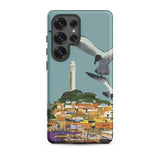 San Francisco Travel Poster Phone Case Samsung Galaxy S25 Ultra / Matte Teal-colored Stylized Illustration Seagulls Flight Coastal