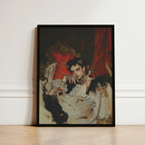 Black-framed Portrait Print Person Ornate White Gold Embellished Queer Vampire King, Art