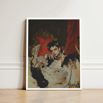Framed Portrait Person Ornate White Gold Attire Opulent Queer Vampire King, Art, Print