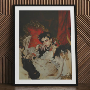 Santino - Queer Vampire King Art Print / Canvas Black-framed Portrait Ornately Dressed Figure White, Prints