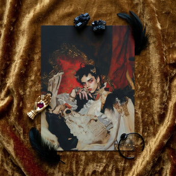 Santino - Queer Vampire King Art Print / Canvas Rectangular Portrait Print Person Ornate Gothic-inspired Attire Gold Queer Vampire King,