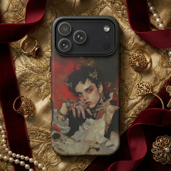 Santino - Queer Vampire King Phone Case Black Phone Case Detailed Portrait Person Ornate Vintage-inspired Queer Vampire King, Reign Etched,