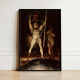 Satan Leading His Legions - Thomas Lawrence Art Print / Canvas Black-framed Classical Painting Two Muscular Nude, Ember Glow, Prints