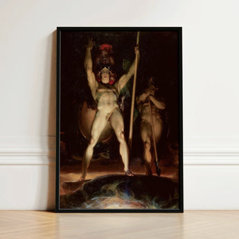 Satan Leading His Legions - Thomas Lawrence Art Print / Canvas Black-framed Classical Painting Two Muscular Nude, Ember Glow, Prints