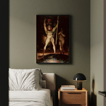 Satan Leading His Legions - Thomas Lawrence Art Print / Canvas Black-framed Classical Painting Two Muscular Figures, Milton’s Fallen Angel,