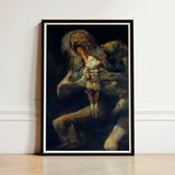 Black-framed Art Print Dark Dramatic Painting Monstrous Figure Saturn Devouring, Goya, Titan Crouches