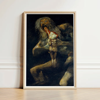 Framed Art Print Dark Dramatic Painting Monstrous Figure Saturn Devouring, Goya, Titan Crouches